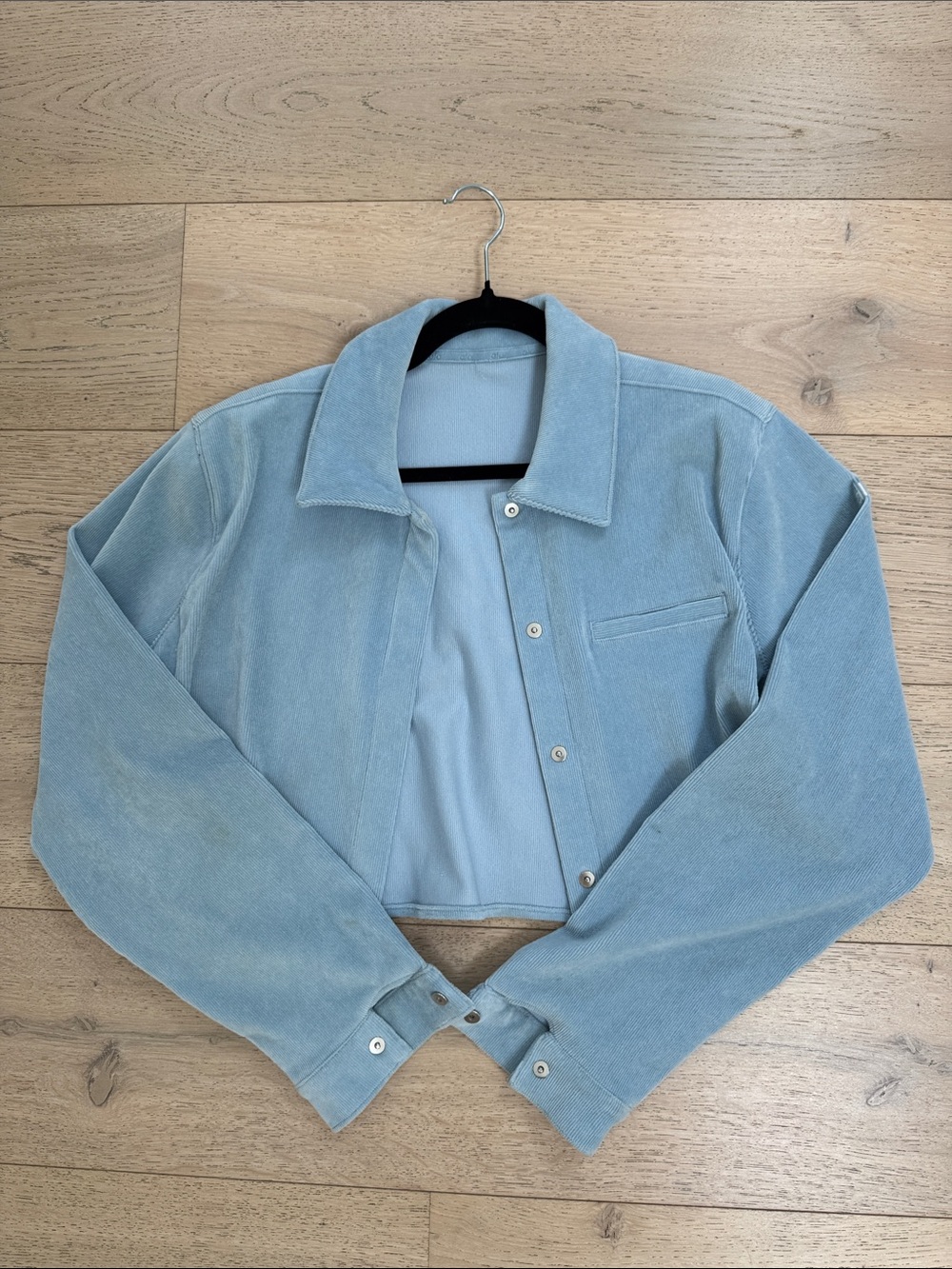 ALO Yoga Cropped Light Blue Corduroy Jacket